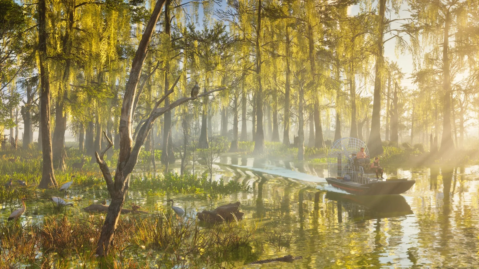 Barco atravessando os pântanos de Grassrivers em GTA 6