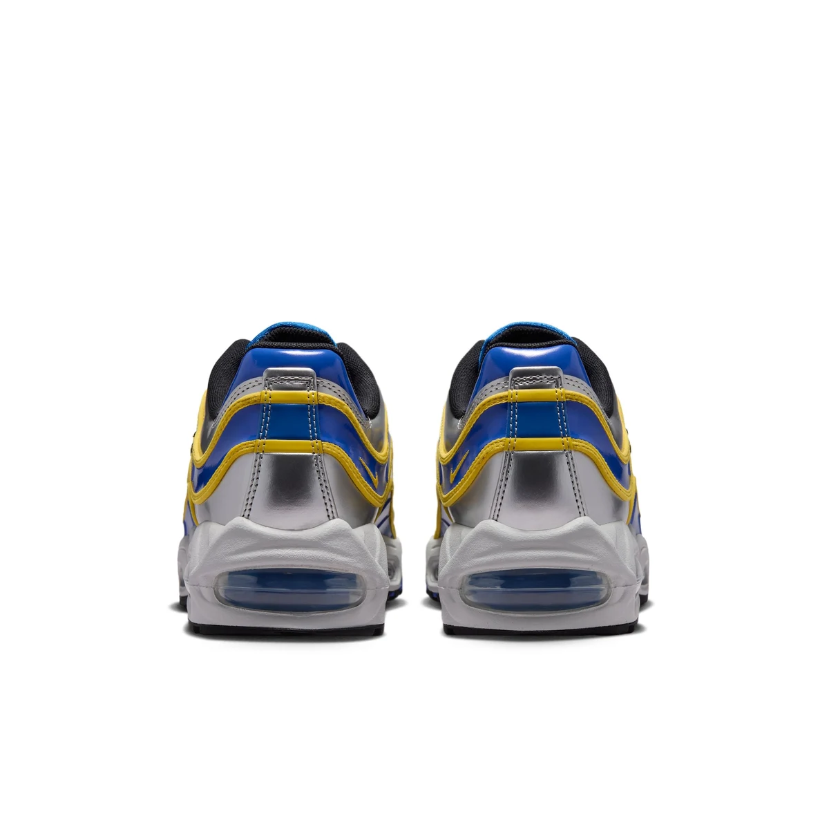 Calcanhar do Nike Air Max Joga Bonito R9 com as bolhas de ar azuis