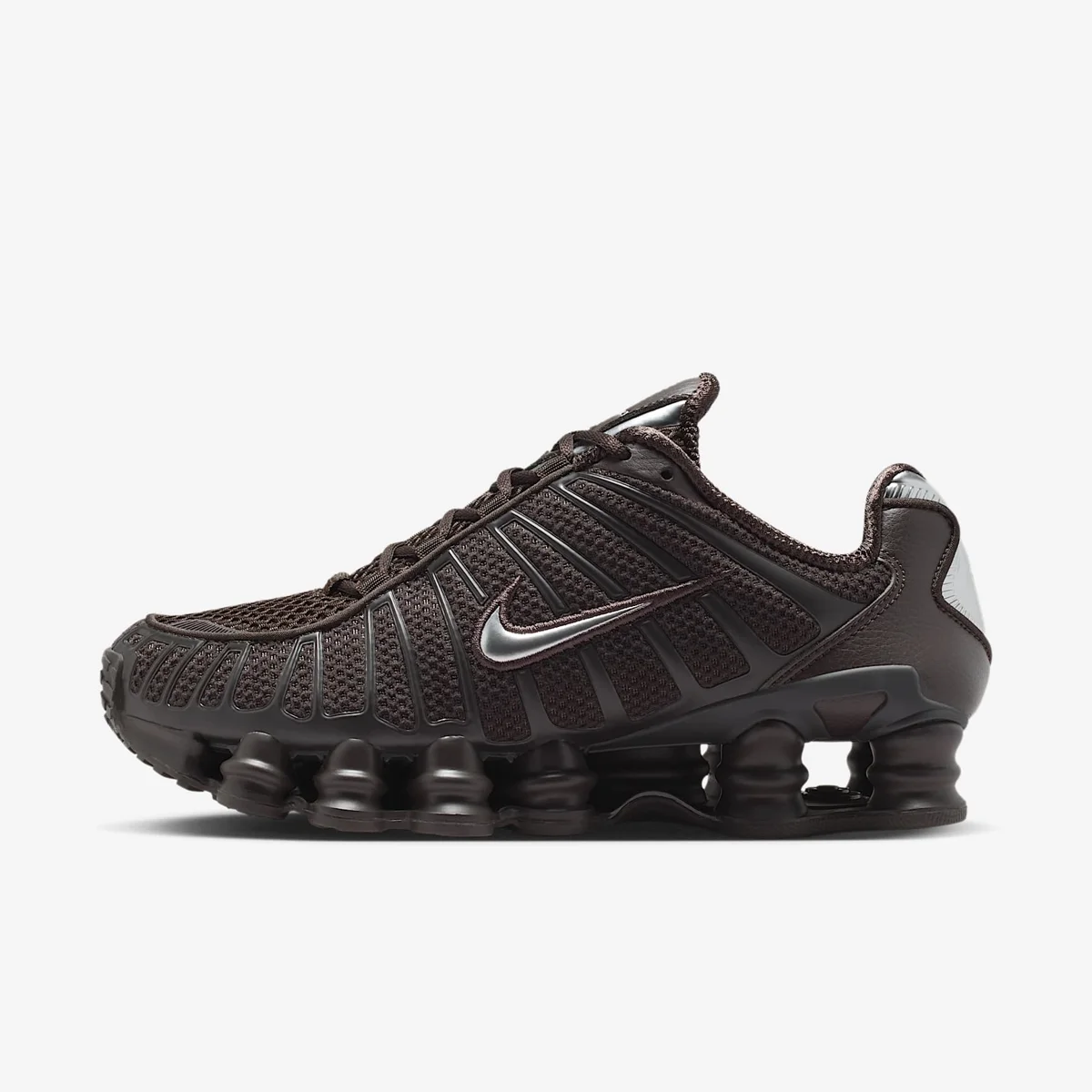 Nike Shox TL marrom escuro visto de lado